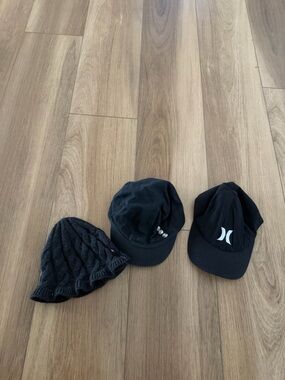 Hurley Black Knit Beanie and 2 Black Caps Set